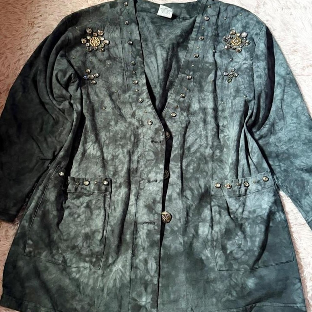 Vintage 90s Tie Dye Embellished Grandmacore Maximalist Weird Blazer Womens OS